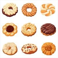 A set of cookies. Chocolate and vanilla cookies, confectionery. Vector illustration on a white background.