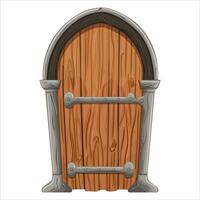 An old fairy-tale door with forged elements. A door with metal decorations. Vector illustration highlighted on a white background.