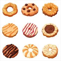 A set of cookies. Chocolate and vanilla cookies, confectionery. Vector illustration on a white background.