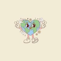 cute retro illustration of planet earth in the shape of a heart for the holidays vector