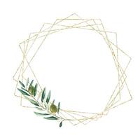 Golden geometric frame, wreath with olive branch. For wedding stationery, invitations, save the date, greeting card, logos. vector