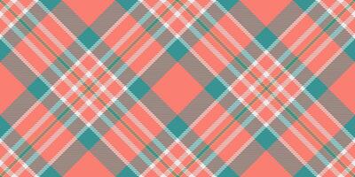 1970s texture seamless vector, trend fabric plaid check. Advertising background textile pattern tartan in salmon and teal colors. vector