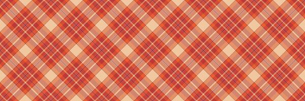 60s plaid pattern background, mockup seamless check tartan. Proud vector texture fabric textile in orange and red colors.