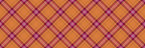 Full plaid check background, tile seamless tartan vector. Strip textile texture pattern fabric in orange and pink colors. vector
