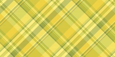 Folded check fabric plaid, filigree textile texture pattern. Fade seamless background vector tartan in yellow and lime colors.