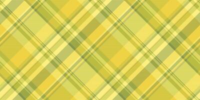 Folded check fabric plaid, filigree textile texture pattern. Fade seamless background vector tartan in yellow and lime colors.