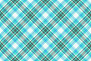 Commercial fabric vector seamless, hobby textile texture plaid. Sample pattern background tartan check in teal and white colors.