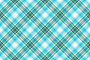 Commercial fabric vector seamless, hobby textile texture plaid. Sample pattern background tartan check in teal and white colors.