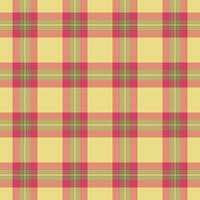 Fibre plaid fabric tartan, tradition textile background check. Velvet texture vector pattern seamless in red and lime colors.