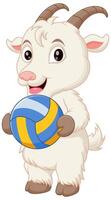 Cute Goat Cartoon Holding Volleyball Vector Illustration. Animal Nature Icon Concept Isolated Premium Vector