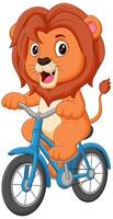 Cute Lion Riding Bicycle Cartoon Vector Icon Illustration. Animal Sport Icon Concept Isolated Premium Vector