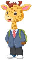 Cute Giraffe Cartoon Going to School Vector Illustration. Cute Giraffe in School Uniform with Bag