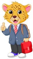 Cute Cheetah Cartoon Going to School Vector Illustration. Cute Cheetah in School Uniform with Bag