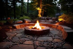 AI generated Durable Fire pit outdoor. Generate Ai photo