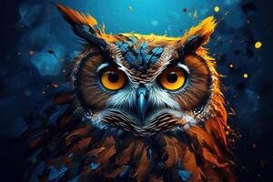 AI generated Mysterious Owl portrait eyes. Generate Ai photo