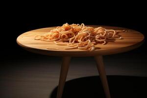 AI generated Unpolished Pasta wooden table. Generate Ai photo