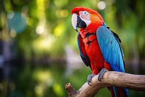 AI generated Vibrant Parrot macaw tropical island. Generate Ai photo