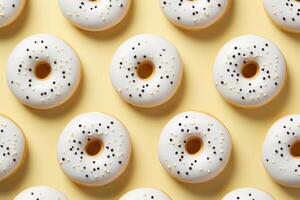 AI generated Delicious Pattern white donuts bakery. Generate Ai photo