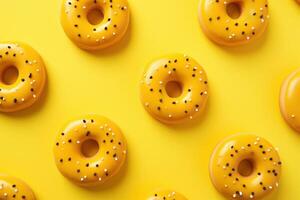 AI generated Bright Yellow donut pattern food. Generate Ai photo