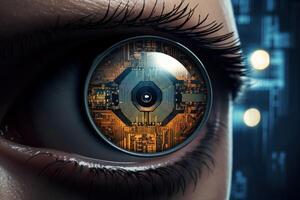 AI generated High-tech Futuristic eye. Generate Ai photo