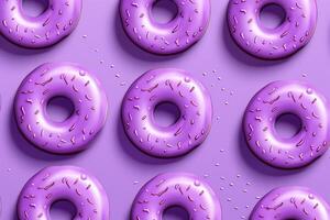 AI generated Vibrant Purple donuts food. Generate Ai photo