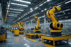 AI generated Modern robotic assembly line in factory photo
