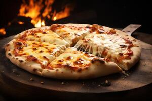 AI generated Savory Mushroom cheese hot pizza. Generate Ai photo