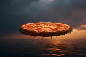 AI generated Unforgettable Pizza floating. Generate Ai photo