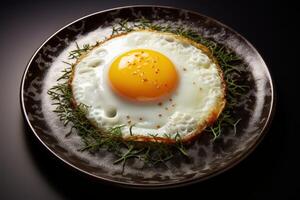 AI generated Savory Plate delicious fried egg breakfast. Generate Ai photo
