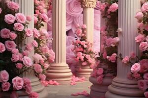 AI generated Stunning Pink roses column. Generate Ai photo