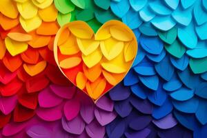 ai generado distintivo arco iris de colores hoja corazón. generar ai foto