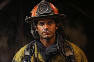 AI generated Resolute Firefighter portrait. Generate Ai photo