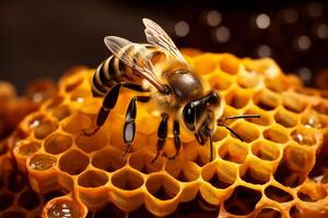 AI generated Industrious Bees inside a hive. Generate Ai photo