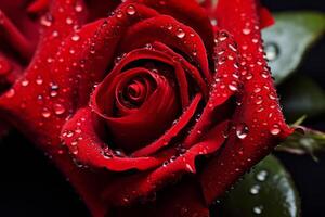 AI generated Delicate Red rose water droplets. Generate Ai photo