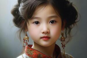 ai generado inocente realista sonriente chino pequeño muchacha. generar ai foto