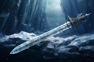 AI generated Unyielding Powerful frozen sword. Generate Ai photo