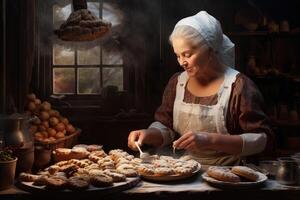 AI generated Diligent Mother cooking pastry. Generate ai photo