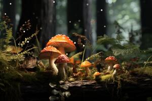 AI generated Vibrant brown forest mushrooms. Generate Ai photo