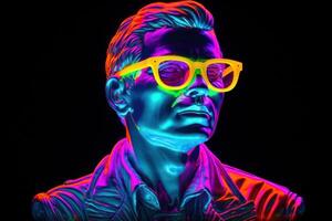 AI generated Aged Ancient male bust with neon glasses. Generate ai photo