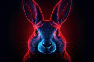AI generated Futuristic Neon rabbit. Generate Ai photo