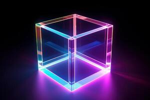 AI generated Vibrant Abstract neon cube light. Generate Ai photo