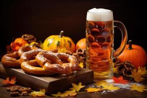 AI generated Traditional Octoberfest beer pretzel. Generate Ai photo