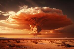 ai generado masivo nuclear explosión nube desierto. generar ai foto