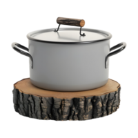 ai gerado 3d Renderização do uma cozinhando dentro uma aço tigela em fogo em transparente fundo - ai gerado png