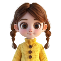 ai gerado 3d Renderização do uma criança pequena menina em pé e sorridente em transparente fundo - ai gerado png