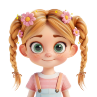 ai gerado 3d Renderização do uma criança pequena menina em pé e sorridente em transparente fundo - ai gerado png