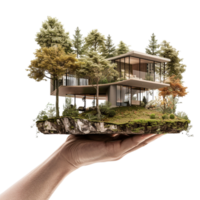 AI generated Real Estate House in Hand on Transparent background - Ai Generated png