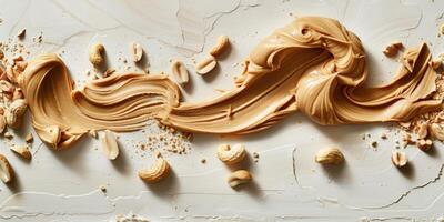 AI generated Smears of peanut butter on a light background photo