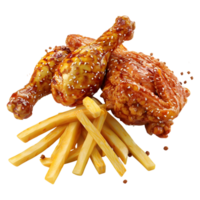 ai généré 3d le rendu de une frit poulet ailes avec frites sur transparent Contexte - ai généré png