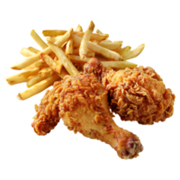 ai generado 3d representación de un frito pollo alas con papas fritas en transparente antecedentes - ai generado png